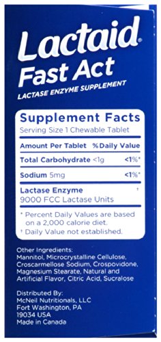 Lactaid Fast Act Chewable Tablets for Lactose Intolerance Relief - Vanilla Flavor, 60 Count (Pack of 24) - Digestive Aid for Dairy Products, Ice Cream & Cheese Lovers