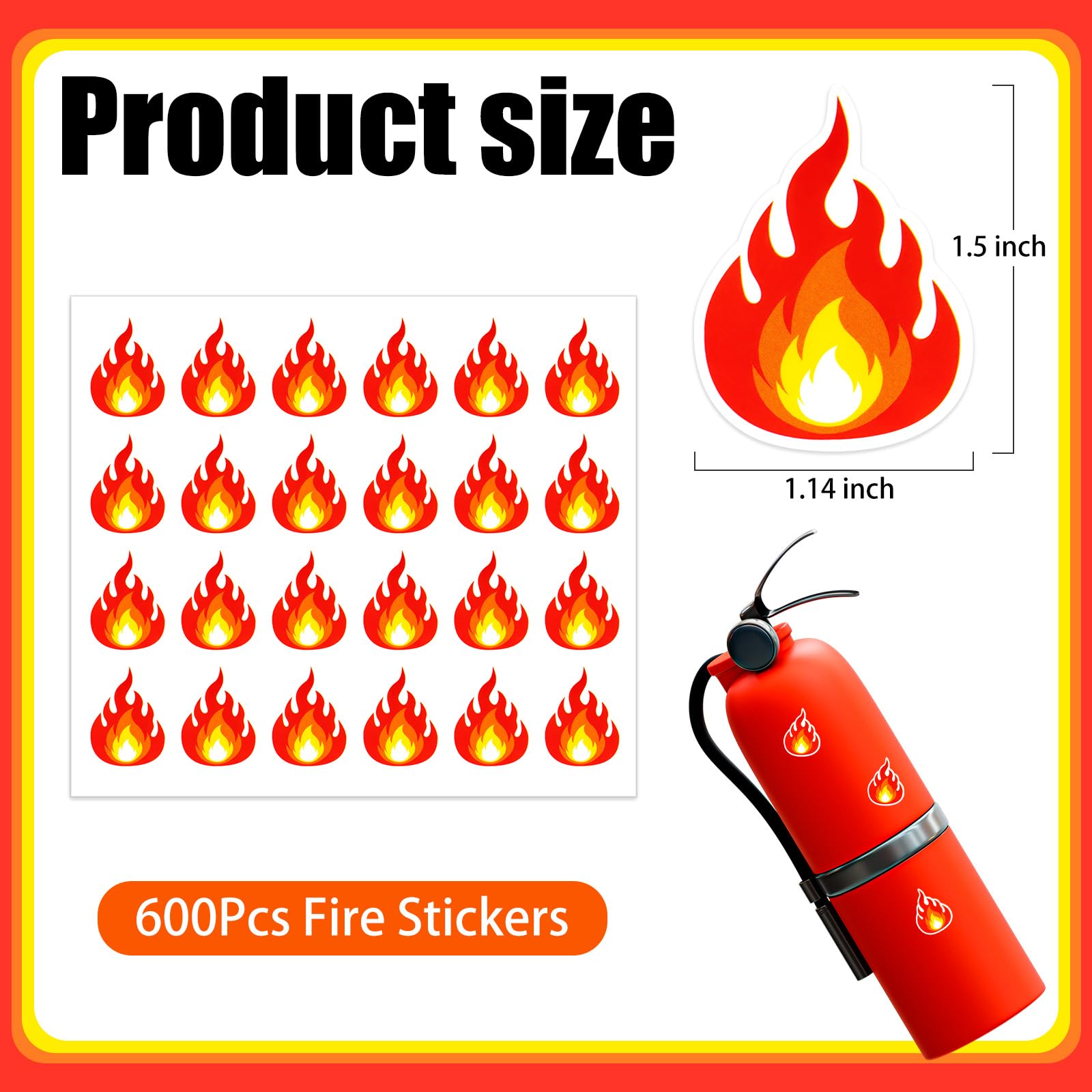 600Pcs Flame Stickers - Cute Fire Vinyl Decals for Scrapbooking, DIY Crafts, Labels & Home Decor | Perfect for Laptops, Water Bottles, Journals & Party Decorations
