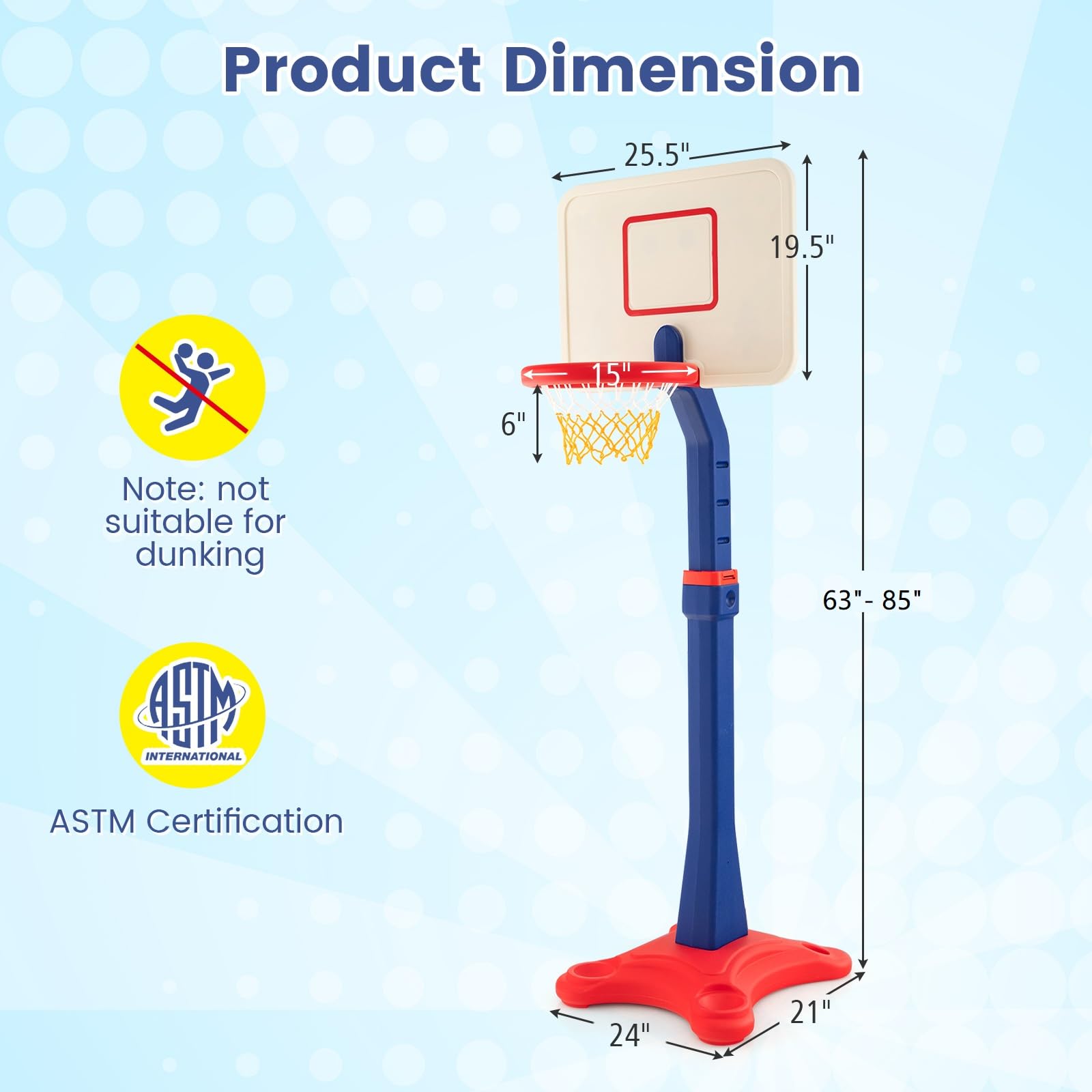 Adjustable Kids Basketball Hoop - 8 Height Levels, Weighted Base for Stability - Indoor/Outdoor Basketball Set for Boys & Girls Ages 3+ | Perfect for Driveway, Backyard & Playroom Sports Activities