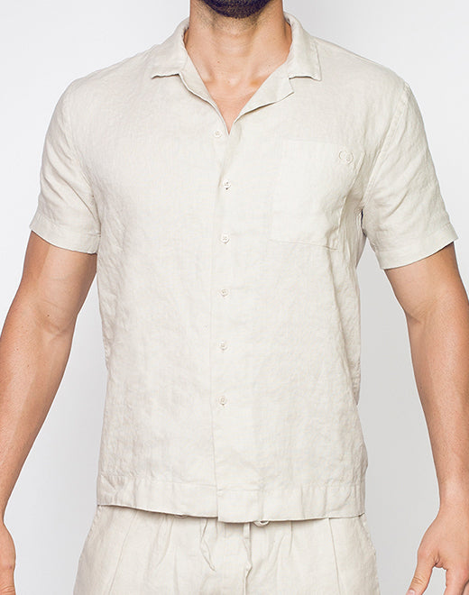 Breezy Linen Short Sleeve Classic Shirt for Men - Comfortable & Breathable Beige Casual Button Down Top | Perfect for Summer Outings, Beach Vacations & Office Wear