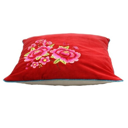 Premium Multi-Flower Pillow Cover in Red - Soft Decorative Cushion Case for Living Room, Bedroom & Sofa Decor