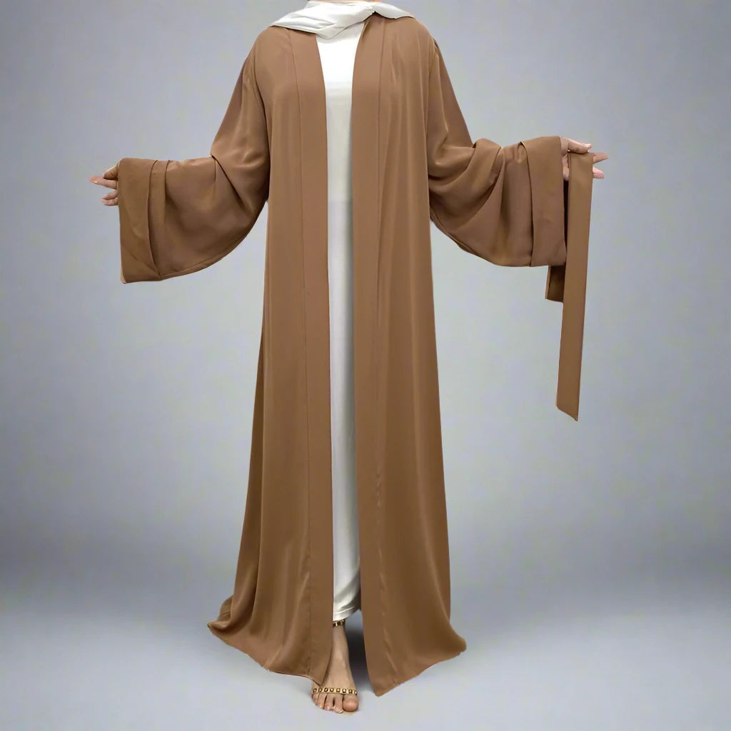Stylish Muslim Women's Open Abaya Dress with Pockets - Modest Broken Twil Fabric Prayer Dress for Home, Mosque & Special Occasions