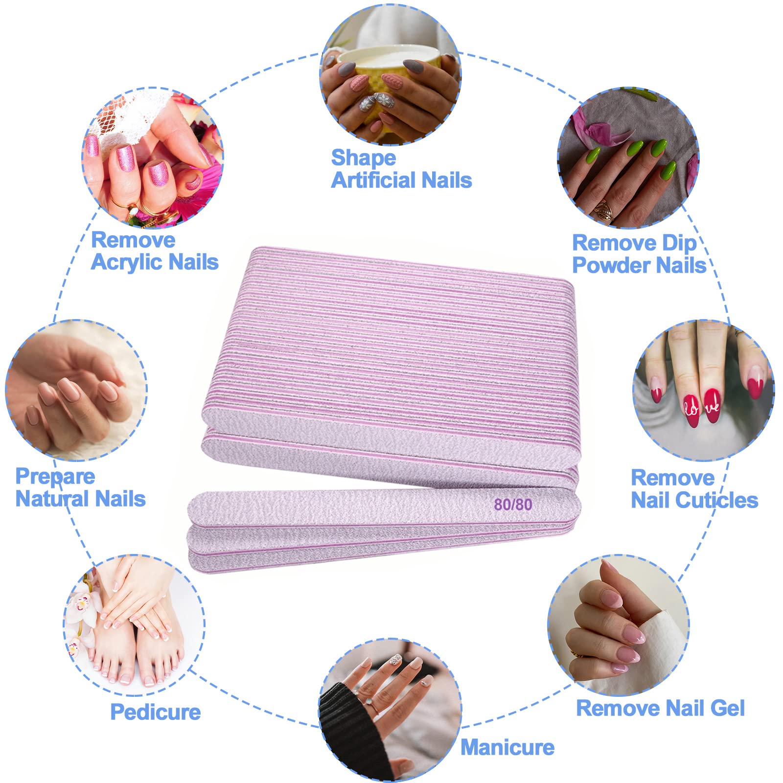 80/80 Grit Professional Nail Files (50 Pcs) - Double Sided Coarse Emery Boards for Acrylic Nails, Gel Nails & Natural Nails - Reusable Washable Manicure Tools for Salon & Home Use - Perfect for Nail Shaping, Smoothing & Polish Prep