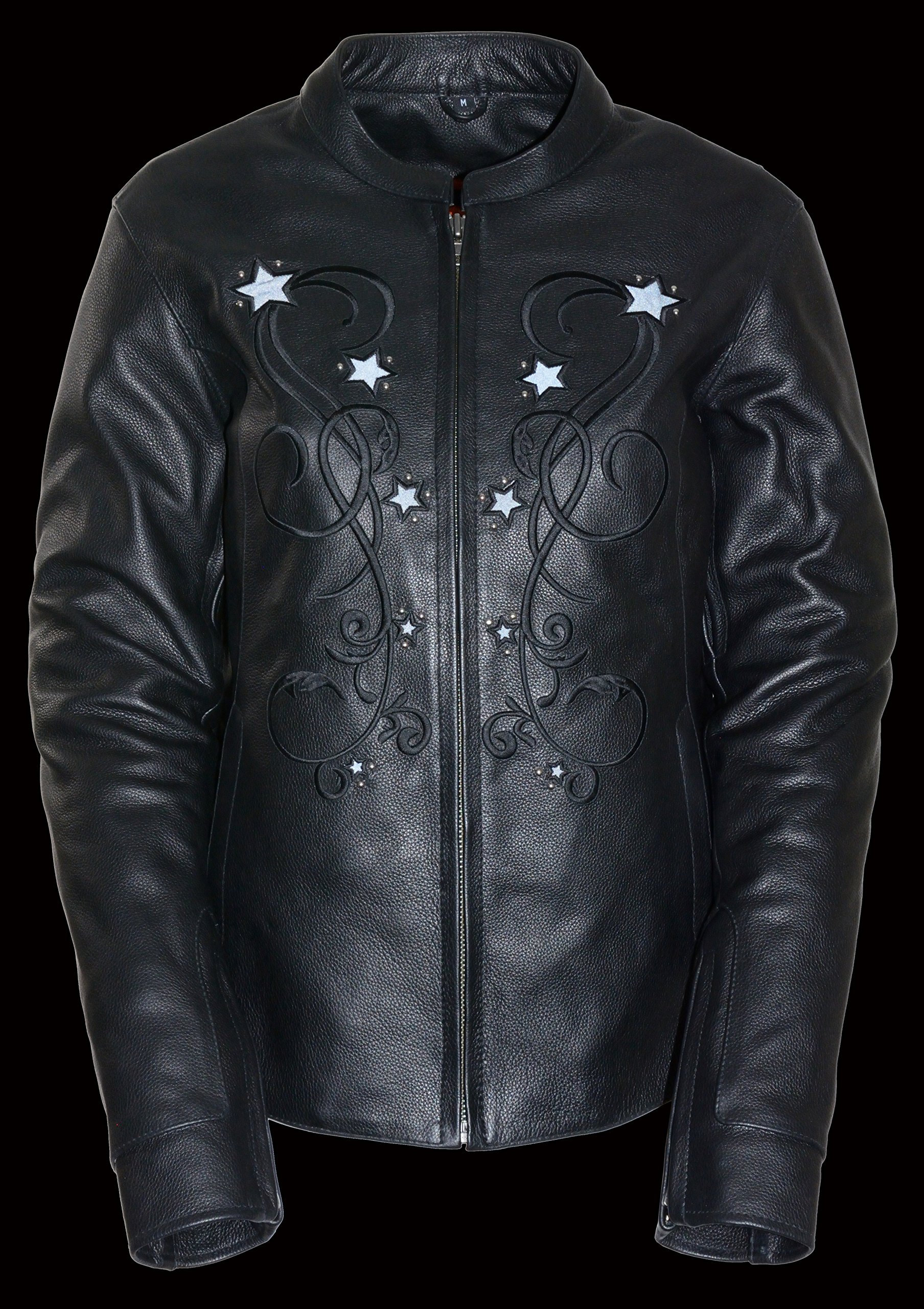 Milwaukee Leather Women's Reflective Star Embroidery Jacket - Stylish Motorcycle Riding Gear for Night Safety & Fashion