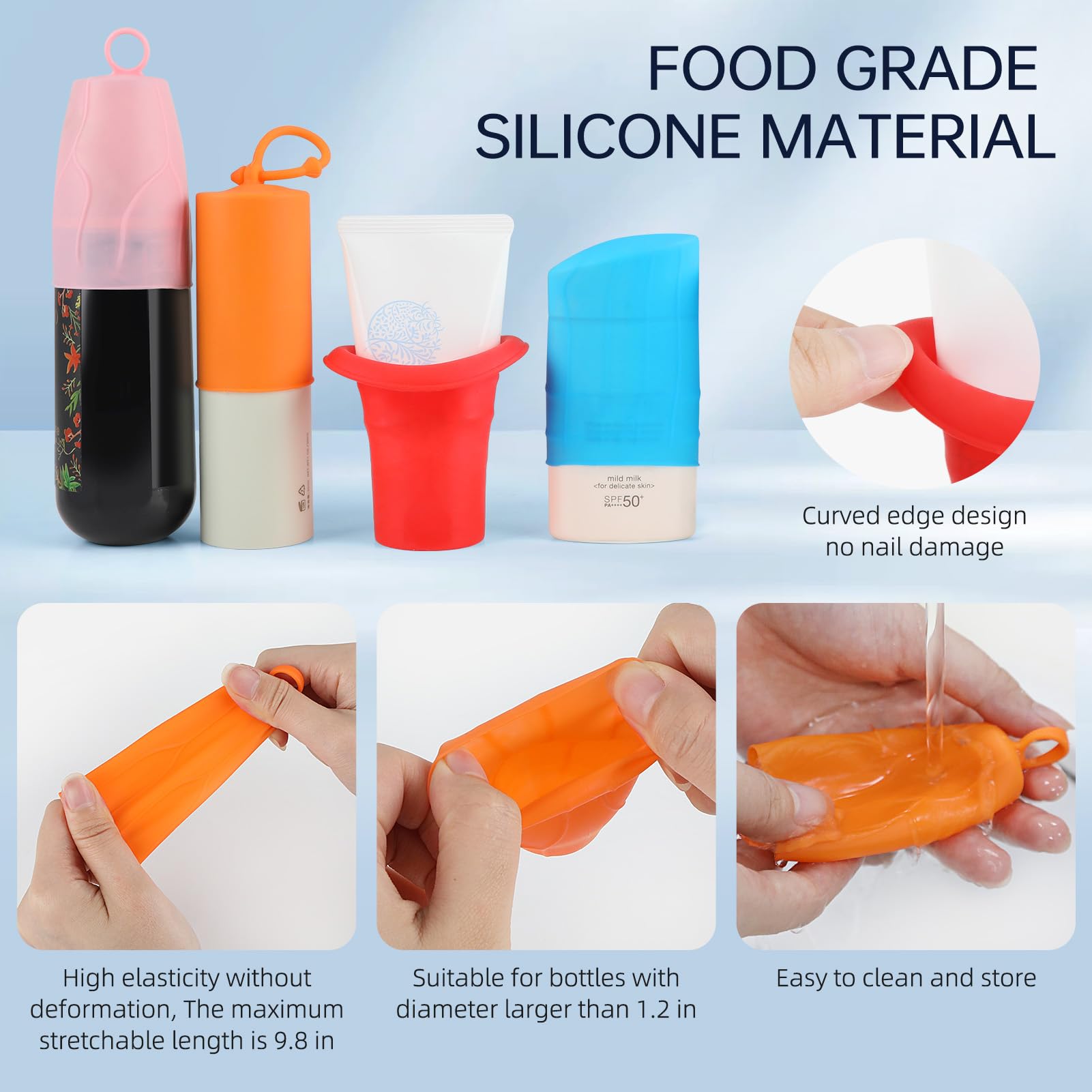 FlyCoco 16-Piece Silicone Elastic Sleeve Covers for Leak-Proof Travel Bottles - Reusable Toiletries Protectors for Women & Men - Perfect for Carry-On Luggage, Cruise Ships, and Airplane Travel Essentials
