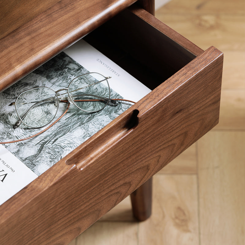 Premium Black Walnut & Ash Solid Wood Nightstand - Modern Nordic Style Bedside Table for Bedroom, Living Room, or Office - Durable & Stylish Furniture with Storage Shelf