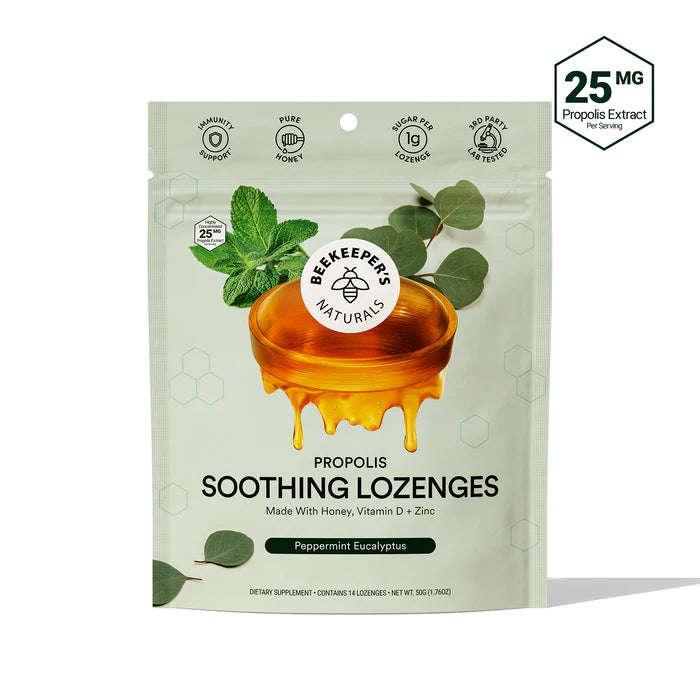 Natural Propolis Soothing Lozenges for Sore Throat Relief - Honey Flavored Cough Drops for Adults & Kids - Perfect for Cold, Flu, and Allergy Season