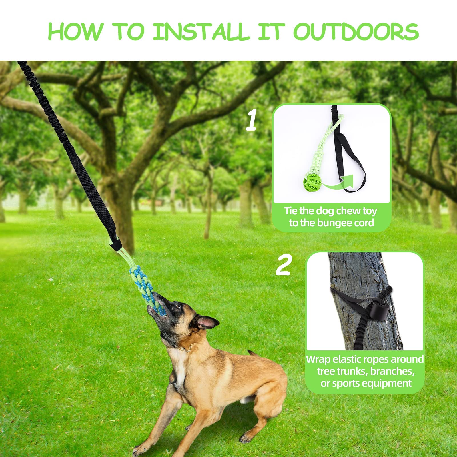 Eaersan Spring Pole Dog Rope Toys - Interactive Tether Tug of War Toy for Small, Medium & Large Dogs | Indoor/Outdoor Bungee Hanging Chew Toy with Rope Ball | Perfect for Exercise, Solo Play & Backyard Fun