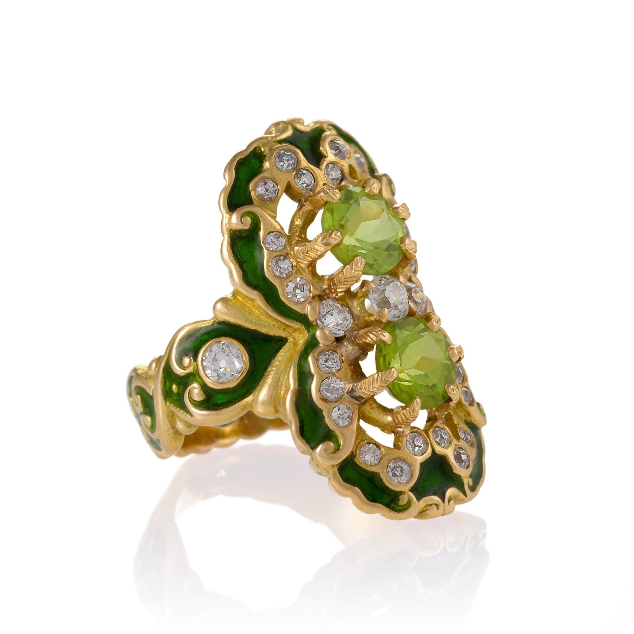 Marcus & Co. 14K Gold Double Peridot and Diamond Ring for Women - Elegant Birthstone Jewelry Gift for Anniversary, Engagement & Special Occasions