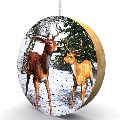 Premium Winter Deer Hardwood Oak Ceiling Fan Pull Chain - Elegant Home Decor for Living Room, Bedroom, and Cabin Style Interiors
