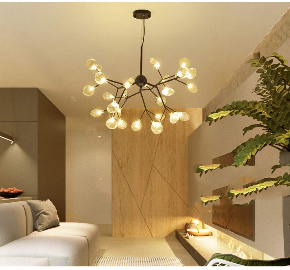 NIUYAO Sputnik Firefly Chandelier - Modern LED Pendant Lighting with Metal Frame & Clear Glass, 45 Warm White Lights - Perfect for Dining Room, Living Room, or Bedroom Ceiling Decor