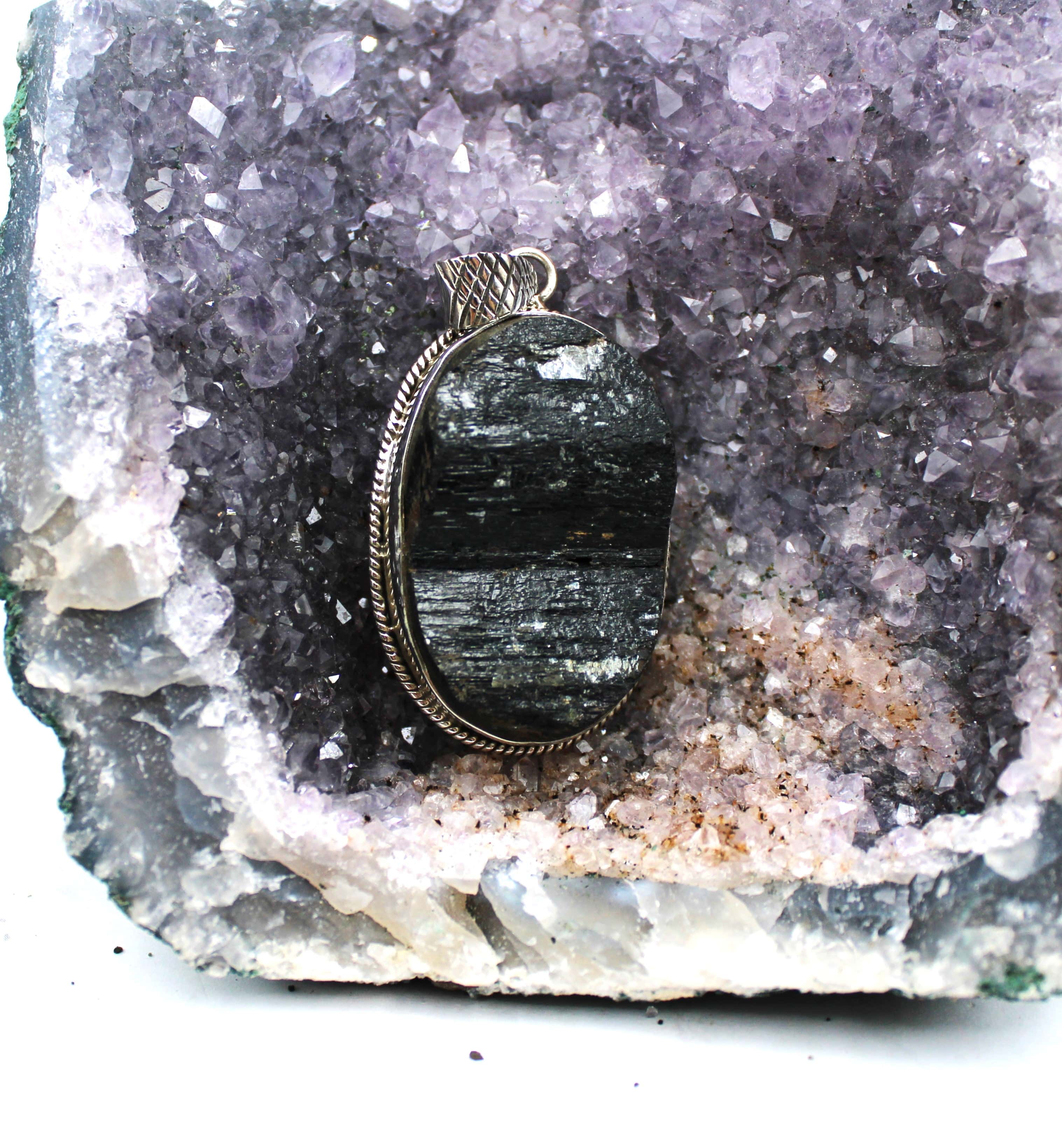 Black Tourmaline Pendant Necklace in Sterling Silver 925 - Protection Crystal Jewelry for Women, Men | Perfect for Meditation, Energy Healing & Everyday Wear