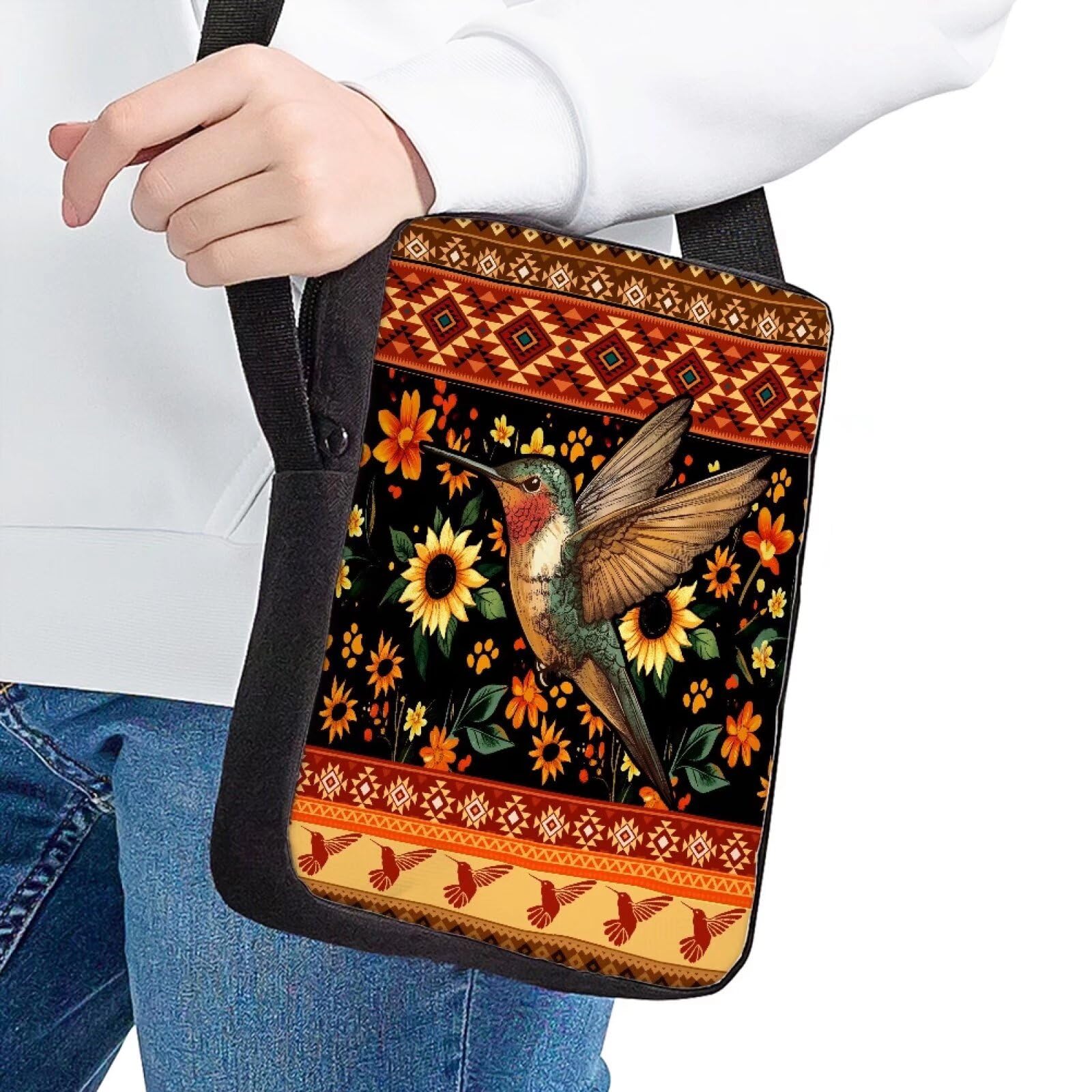 Aztec Tribal Hummingbird Crossbody Bag for Women & Men - Small Messenger Sling Bag with Phone Pocket - Perfect for Travel, Shopping & Daily Use