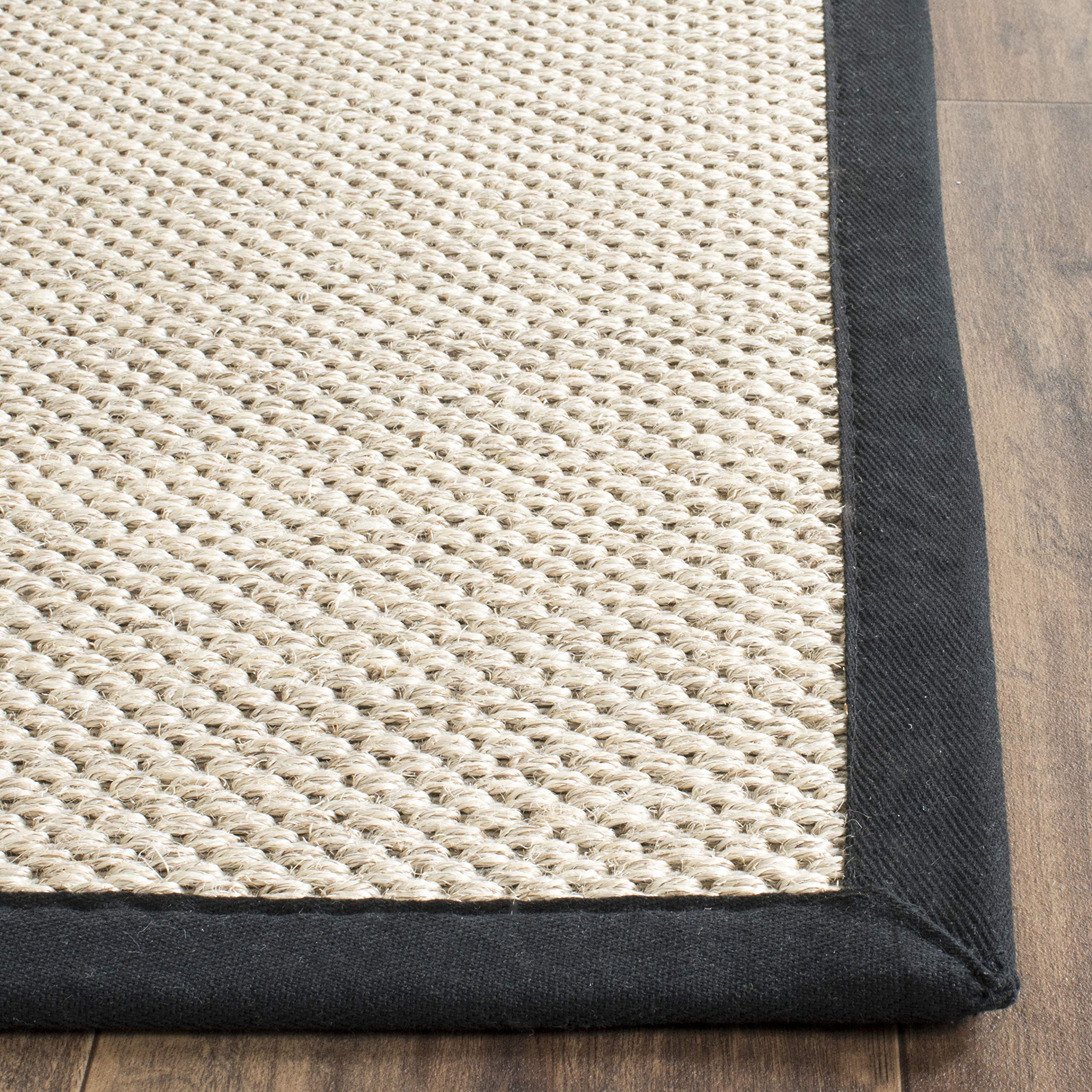 SAFAVIEH Natural Fiber Collection 8' Square Marble & Black NF143A Border Sisal Area Rug - Perfect for Living Room, Bedroom, or Office Decor
