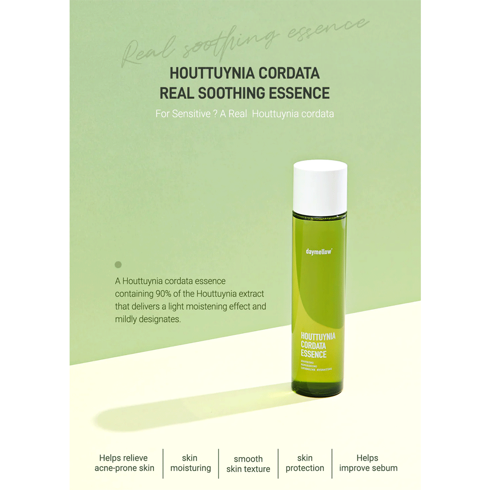 Daymellow Houttuynia Cordata Soothing Facial Essence 150ml - Hydrating & Calming Skin Care for Sensitive & Acne-Prone Skin - Perfect for Daily Skincare Routine & Post-Sun Care
