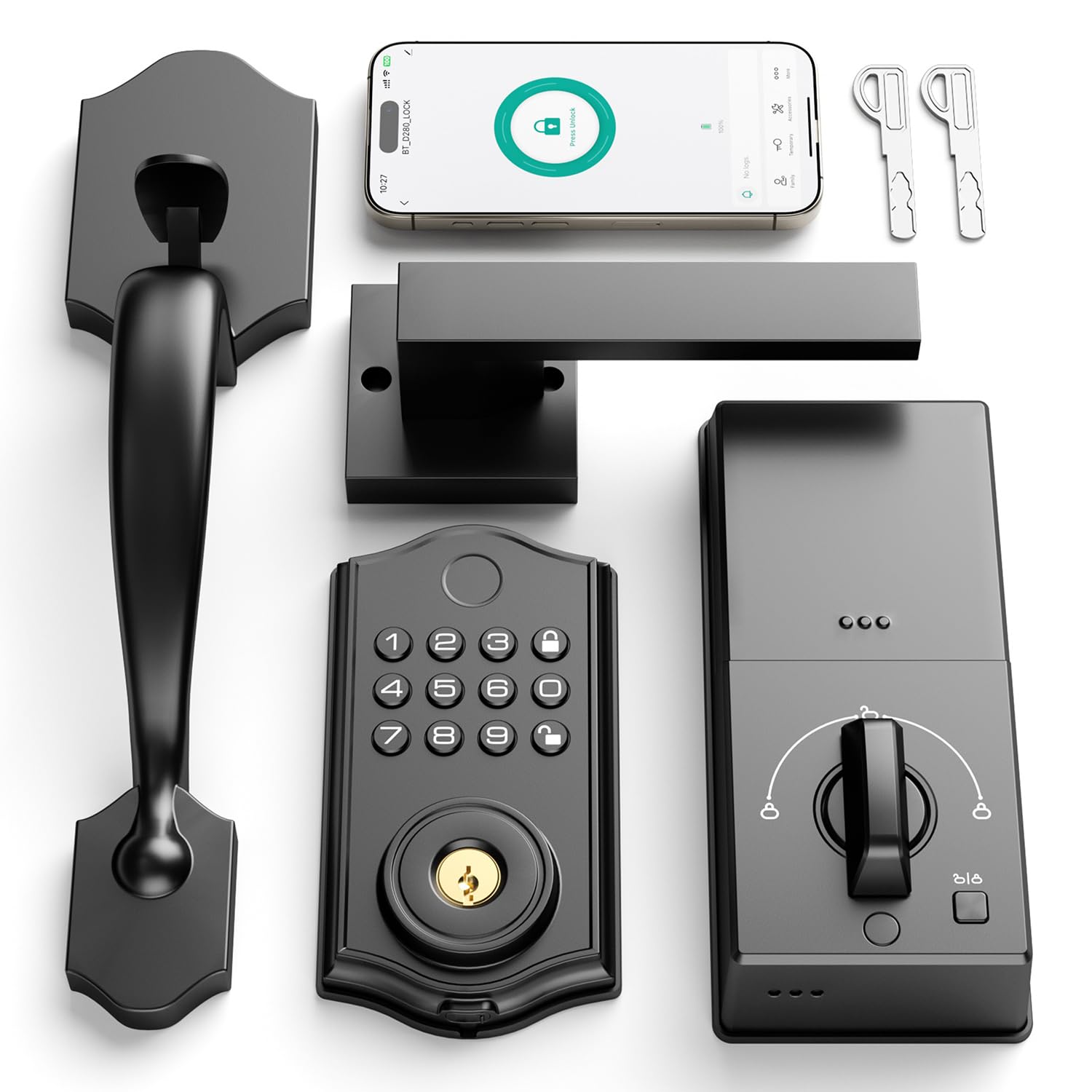 Smart Front Door Lock Set - Keyless Entry with APP Control, Fingerprint & Electronic Keypad, Auto Lock, Easy Installation (Black) - Secure Your Home with Modern Convenience for Families & Renters