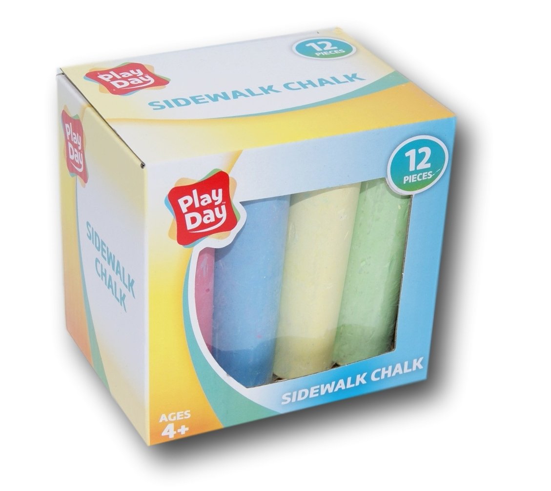 Play Day Jumbo Sidewalk Chalk for Kids - 12 Piece Set of Non-Toxic Outdoor & Indoor Chalkboard Chalk - Perfect for Driveway Art, Classroom Activities & Backyard Fun