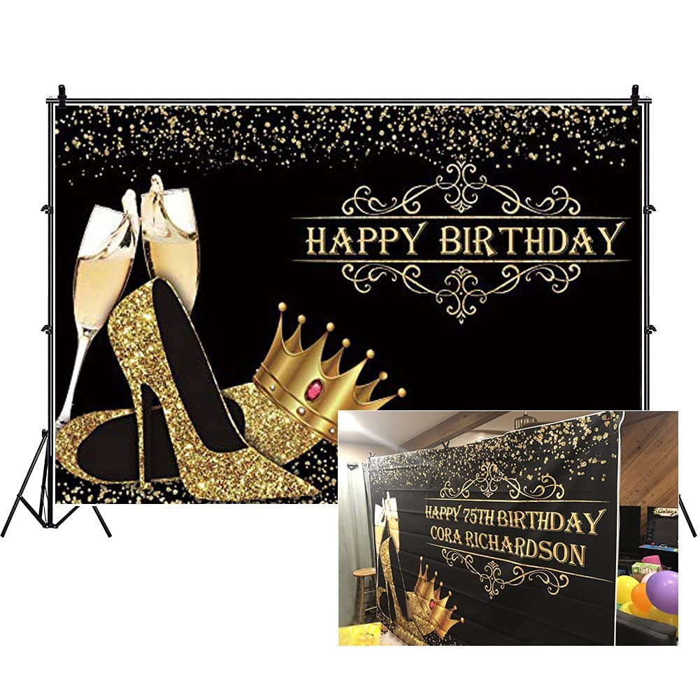 Golden Crown Birthday Backdrop 7x5ft - Party Photo Studio Decor for Events