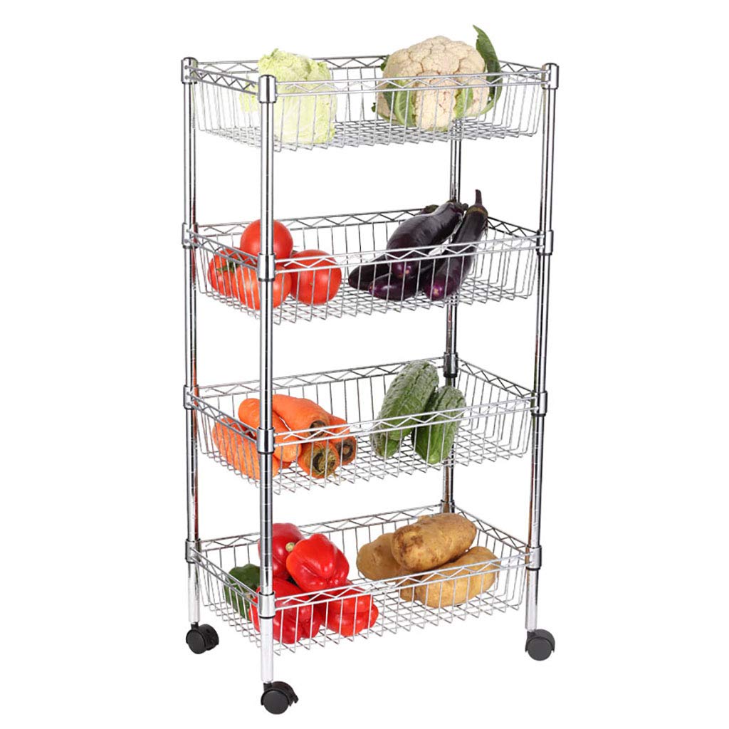 4-Tier Metal Kitchen Storage Cart with Wheels - Multifunctional Rolling Organizer for Fruits, Vegetables, Bathroom & Home Organization (50x35x90cm) - Perfect for Small Spaces, Pantry Storage & Mobile Kitchen Use