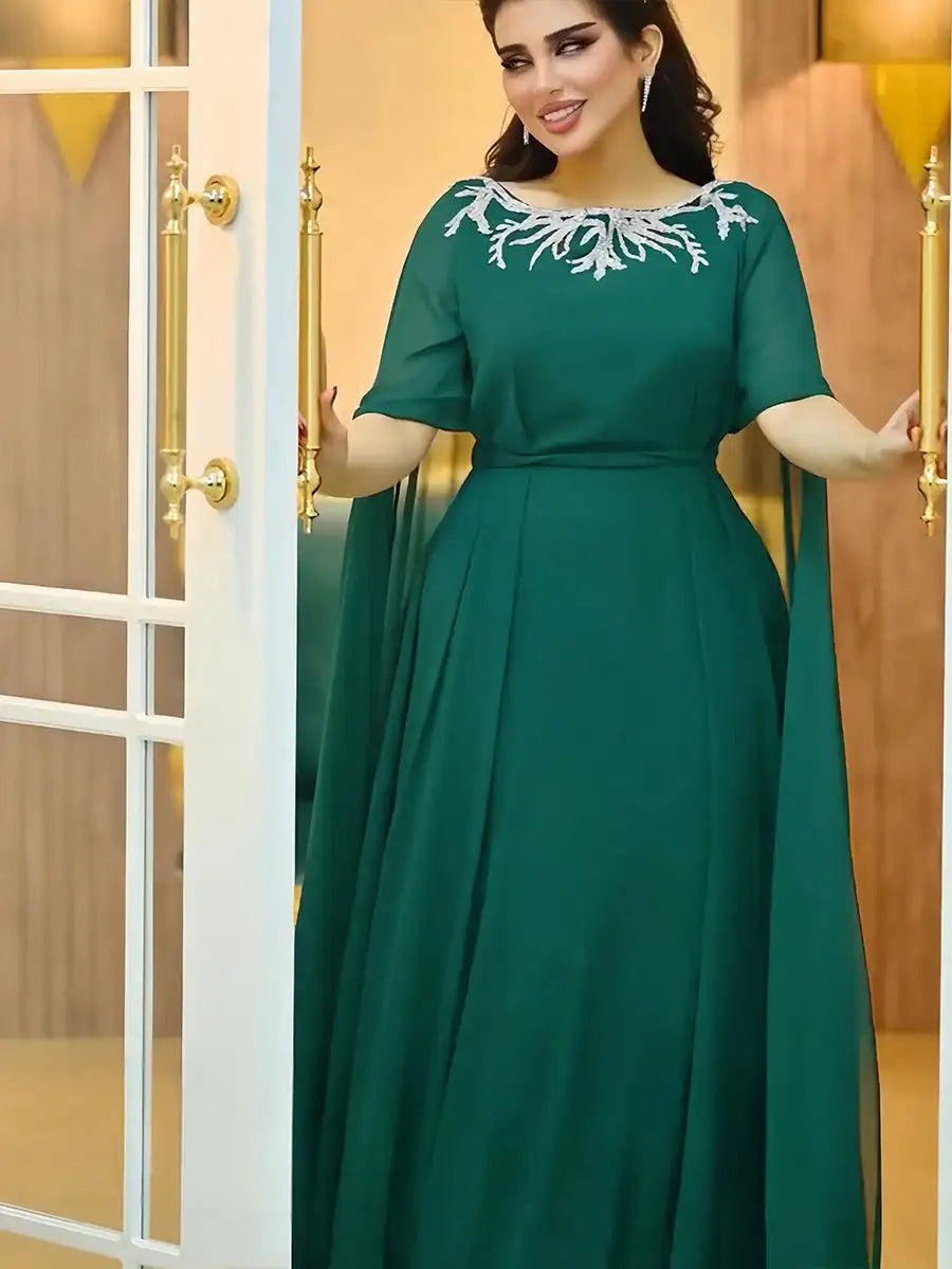 Elegant Eid Chiffon Dress for Muslim Women - Flowy Caftan Kaftan Dress for Special Occasions & Festivals | Perfect for Eid Celebrations, Weddings & Family Gatherings