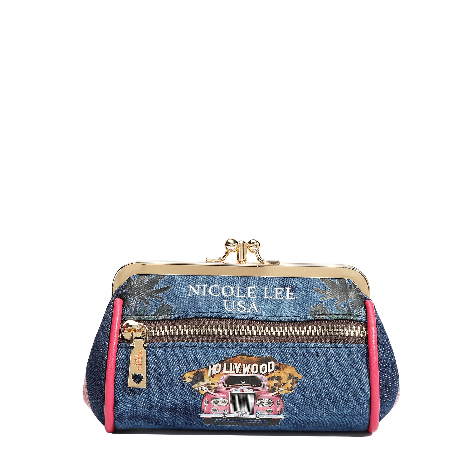 Denim Mini Kiss Lock Coin Purse Wristlet - Stylish Small Wallet for Women - Perfect for Parties, Shopping & Everyday Use