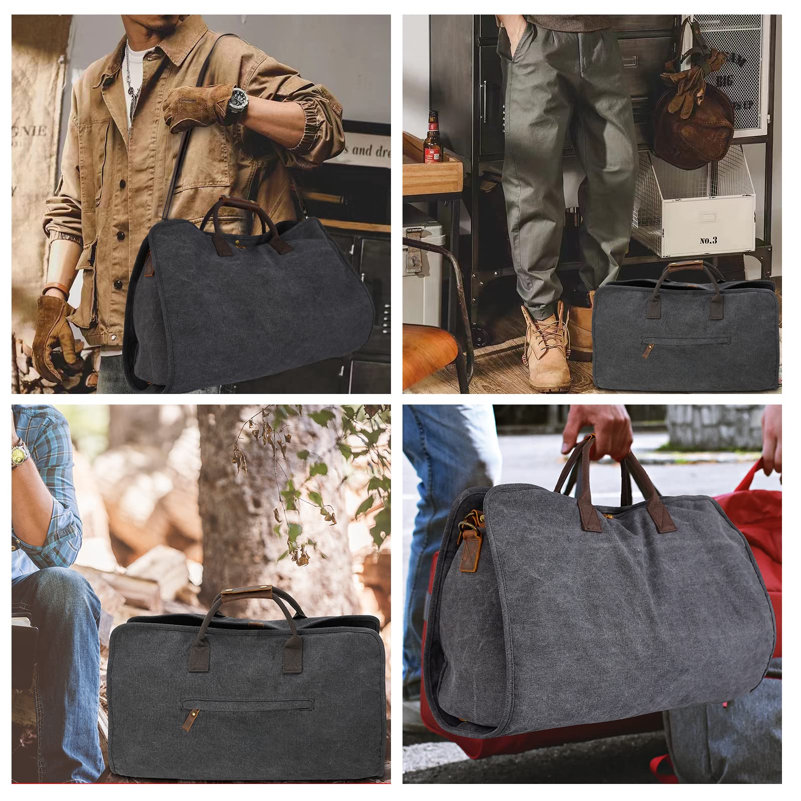 2 in 1 Canvas Leather Suit Luggage Garment Bag with Adjustable Shoulder Strap - Durable Travel & Business Carry-On for Men & Women (Black) - Perfect for Airplane, Office & Formal Events