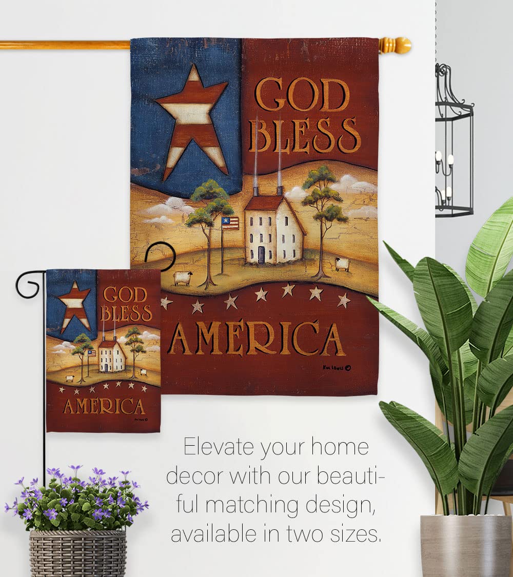 God Bless America Patriotic House Flag Set 28x40 with Pole - Outdoor Decor
