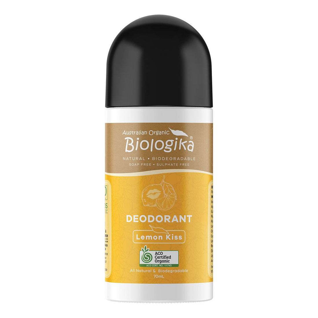 BIOLOGIKA Organic Deodorant Roll On - Natural Lemon Scent, 70ml for Women & Men - Fresh All Day Protection for Workouts & Daily Use