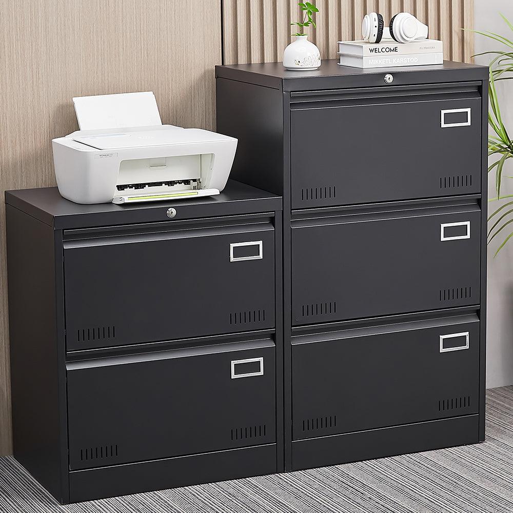 2-Drawer Black Metal Lateral File Cabinet with Lock - Office Vertical Storage for Home, Legal, Letter & A4 Documents - Secure Locking File Cabinet for Office, Study or Workspace (Assembly Required)