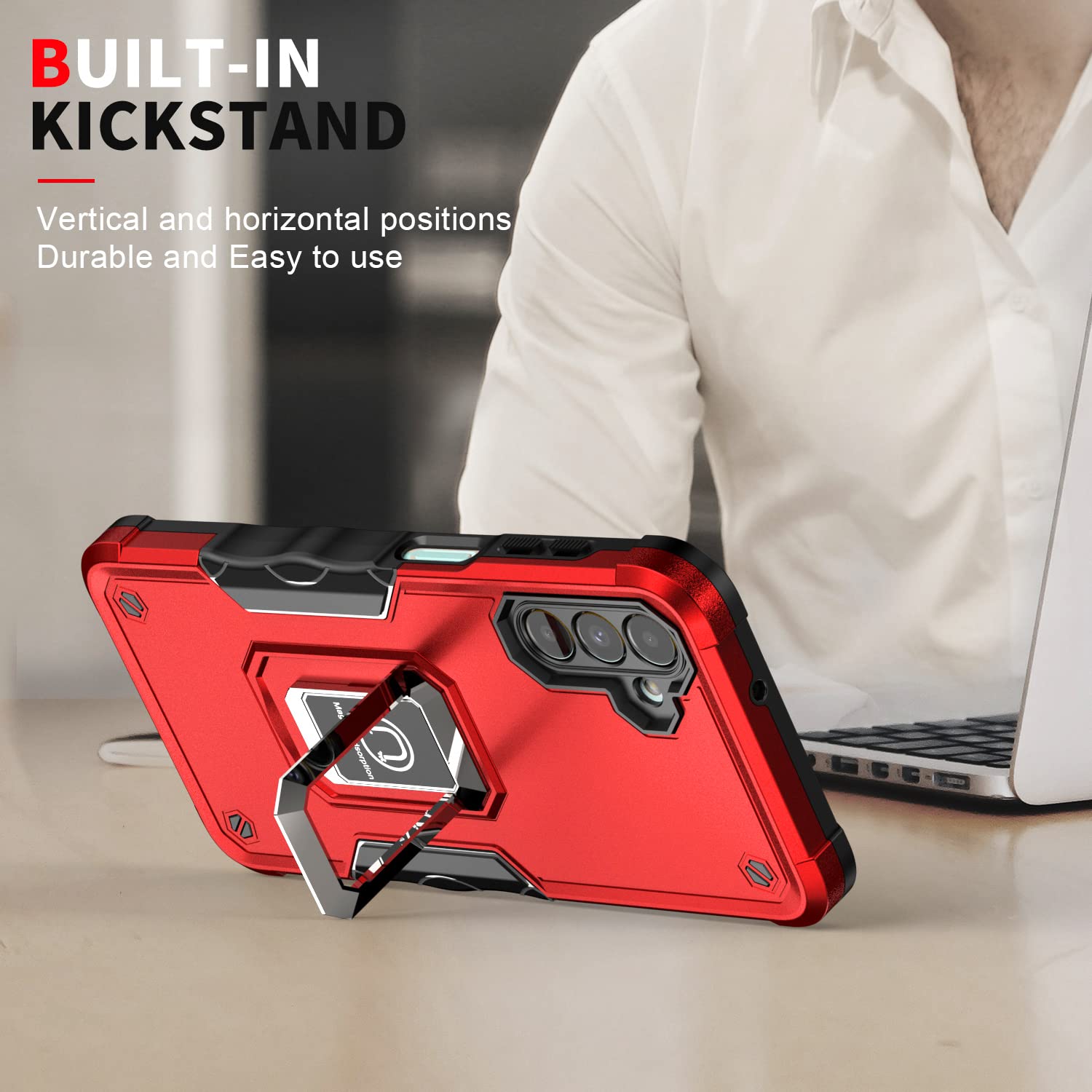 Durable Protective Phone Case with Ring Stand for Samsung Galaxy A13 5G (SM-A136) & A04S (SM-A047) - Shockproof Cover with Kickstand - Perfect for Work, Travel & Everyday Use - RS6 Black