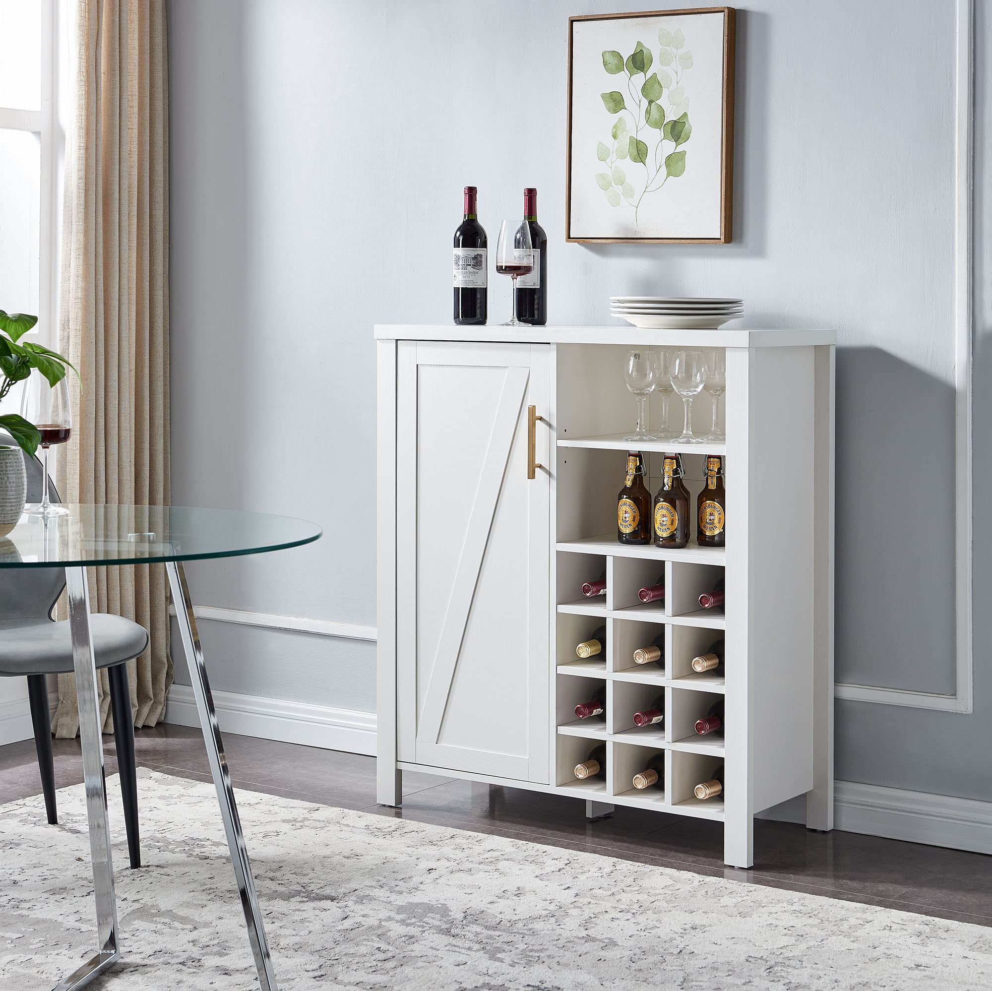 Kings Brand Furniture - White Sideboard Buffet Cabinet for Wine, Liquor & Storage | Perfect for Kitchen, Living Room & Dining Room | Modern Home Decor & Entertaining Solution