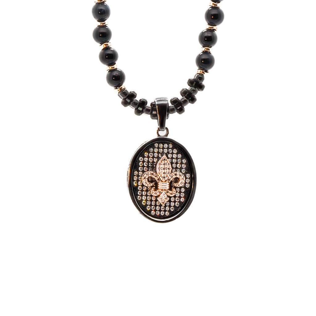 Fleur De Lis Sterling Silver Pendant with Labradorite Beaded Necklace - Elegant Jewelry for Women, Gift for Her, Perfect for Parties, Weddings & Special Occasions