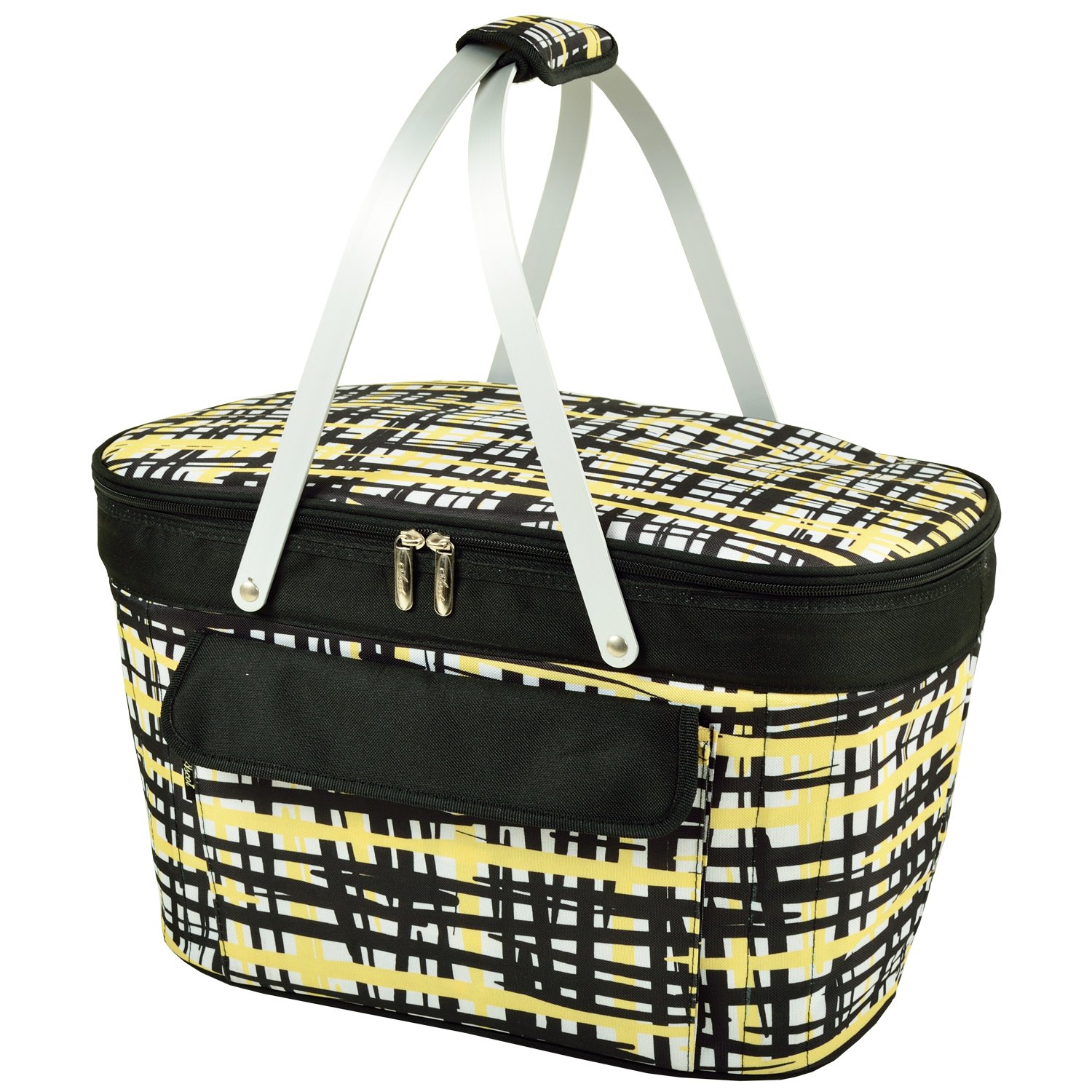 Collapsible Insulated Picnic Basket Cooler Backpack - Portable & Leak-Proof for Outdoor, Camping, Beach & Picnic - Yellow Paris Design by Gifts Plaza