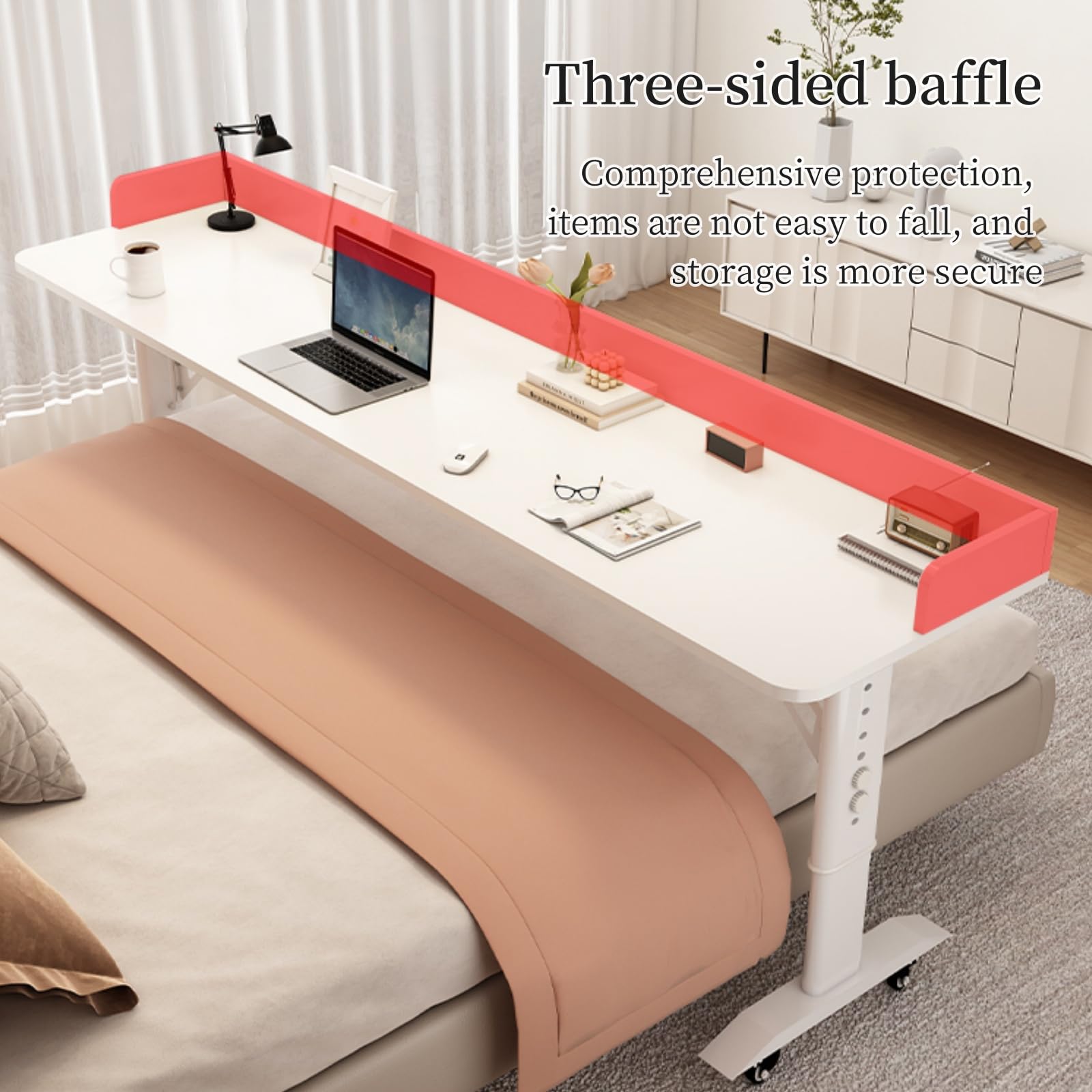 Adjustable Overbed Table with Wheels - Mobile Bed Desk for Laptop, Breakfast, Reading & Work - Perfect for Hospital, Home & Office Use
