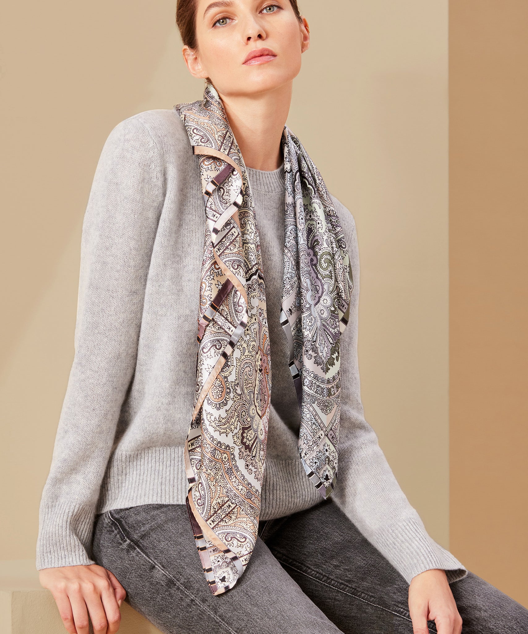 Stylish Colorblock Paisley Square Scarf - Fashionable Lightweight Womens Accessory for Fall, Winter & Spring Outfits - Perfect for Office, Travel and Casual Wear