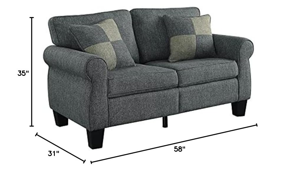 Furniture of America Adella Transitional Fabric Loveseat Sofa - Dark Gray Upholstered Small Couch for Living Room, Apartment & Office