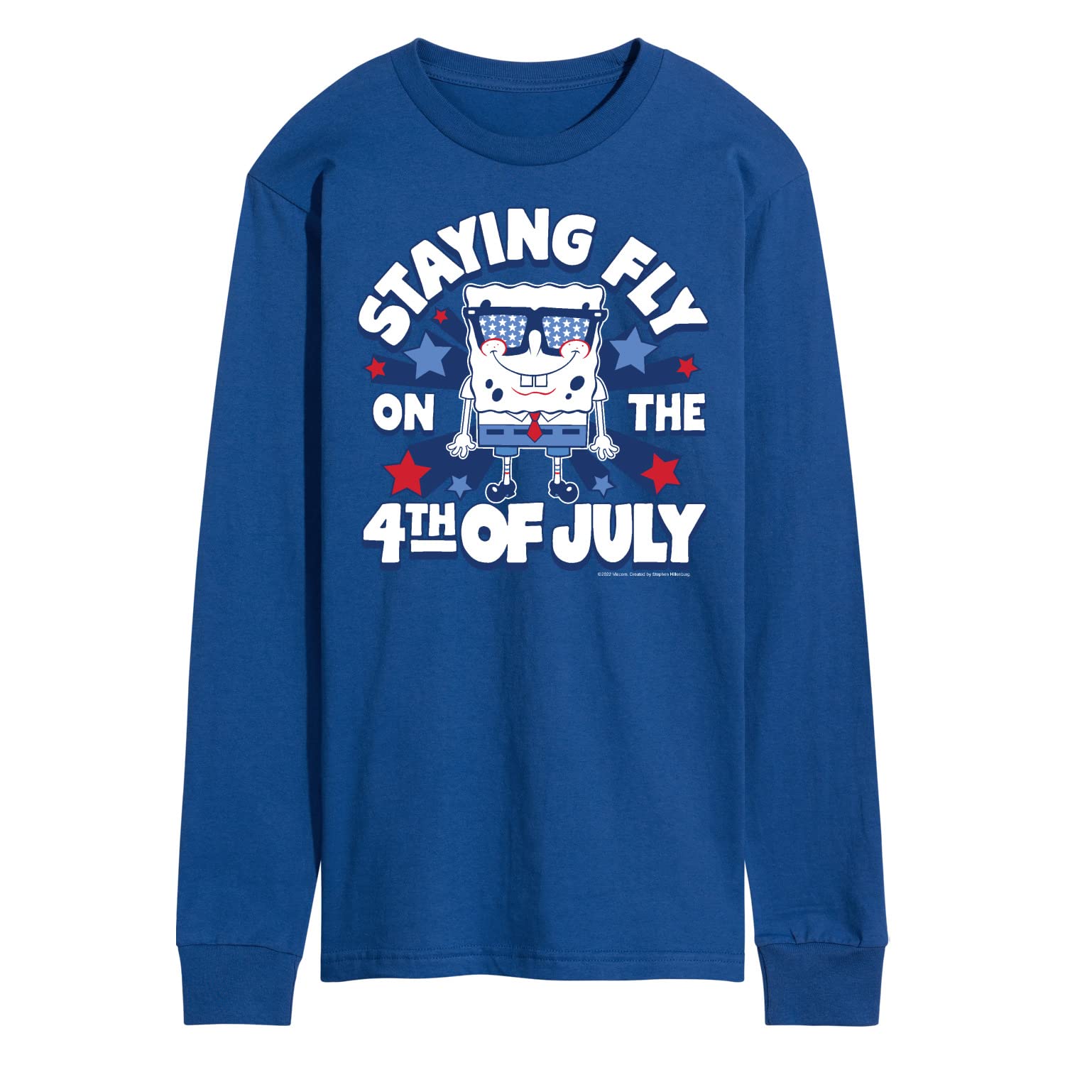 HYBRID APPAREL Men's Spongebob Squarepants 4th of July Graphic Long Sleeve T-Shirt - Patriotic Cartoon Tee for Independence Day Celebrations & Casual Wear