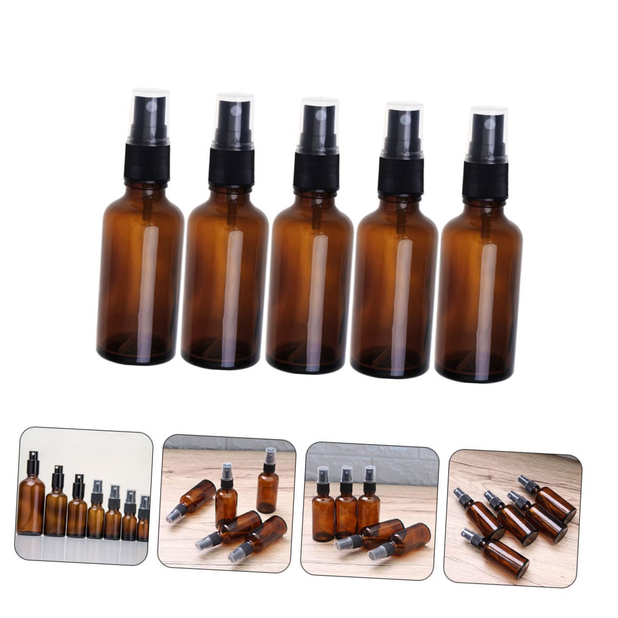 5Pcs Brown Travel Size Perfume Bottles - Empty Glass Refillable Atomizer for Liquids, Essential Oils & Cologne - Perfect for Travel, Gym, Purse & Gift Giving