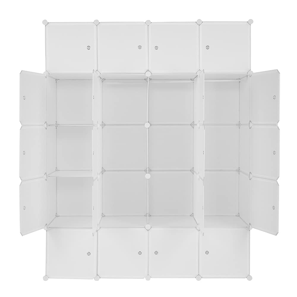 20-Cube Stackable Plastic Storage Shelves - Modular Closet Organizer with Hanging Rod, White | Space-Saving Home & Office Organization for Bedroom, Living Room, Kids Room