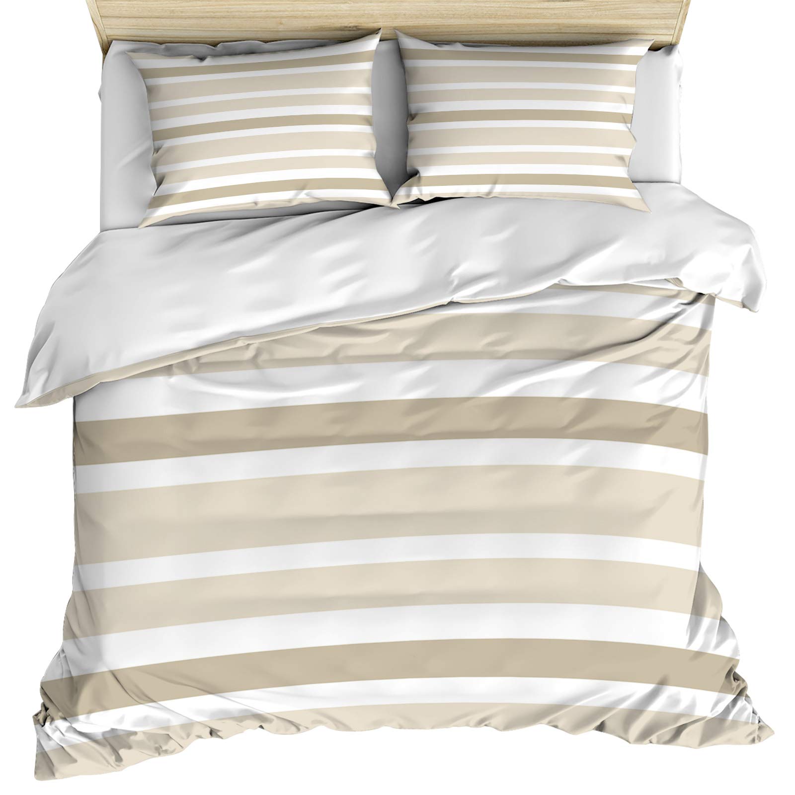 Ombre Brown Beige Queen Duvet Cover Set - 3 Piece Microfiber Bedding for All Seasons | Cozy Home Decor