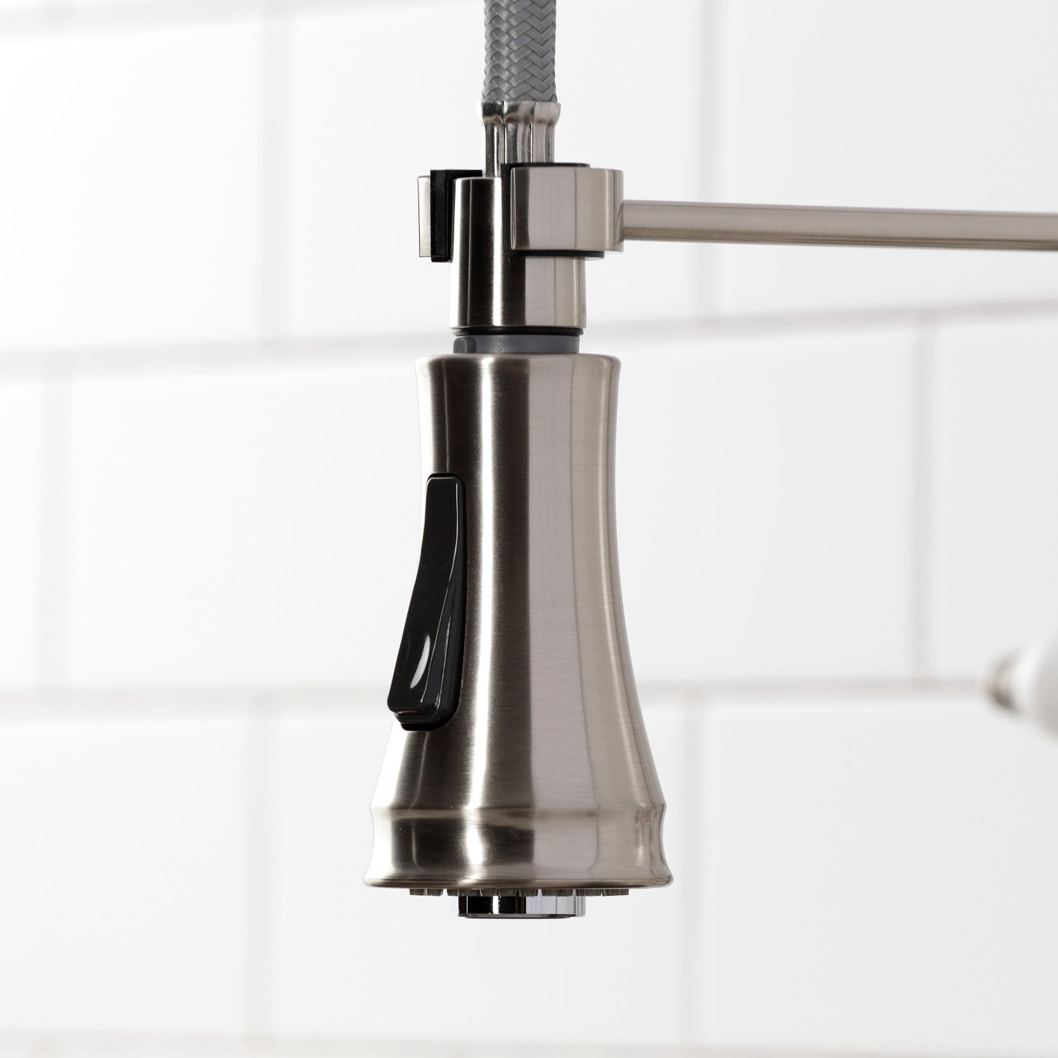 Bel Air GS1278BPL Brushed Nickel Double Handle 2-Hole Deck Mount Pre-Rinse Bridge Kitchen Faucet - Perfect for Commercial Kitchens & Restaurant Prep Areas