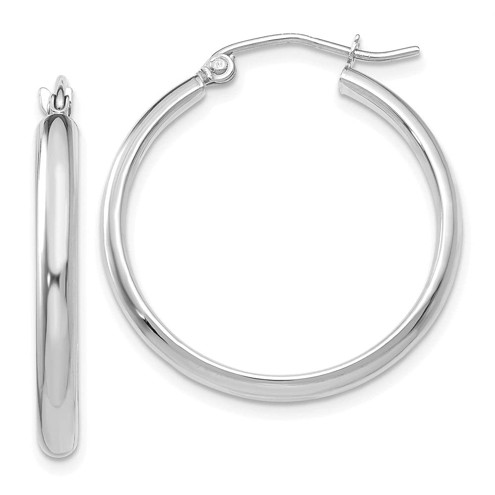 14K Solid White Gold 25mm Round Hoop Earrings for Women - Diamond2Deal Fine Jewelry | Perfect for Everyday Wear, Date Nights & Special Occasions