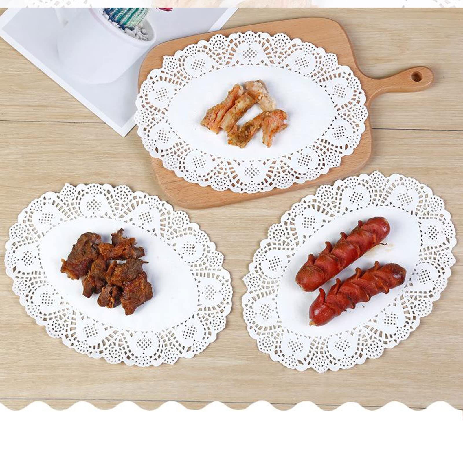 Tim&Lin White Lace Paper Doilies - 7x10 Inch Oval Round Disposable Placemats - 100 Pack for Wedding, Birthday Party, Cake & Dessert Display, Table Setting Decoration - Perfect for Tea Parties, Buffets, and Elegant Dining Events