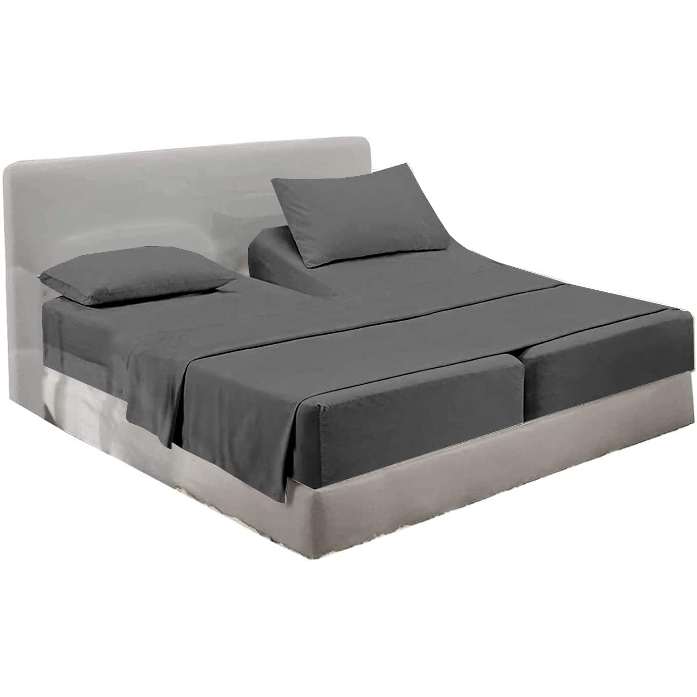 5-Piece Split King Sheet Set - 600 Thread Count 100% Long Staple Cotton for Adjustable Beds | Ultra Soft & Breathable | Dark Grey Solid Color | Perfect for Adjustable Bed Frames, Master Bedrooms & Luxury Sleep