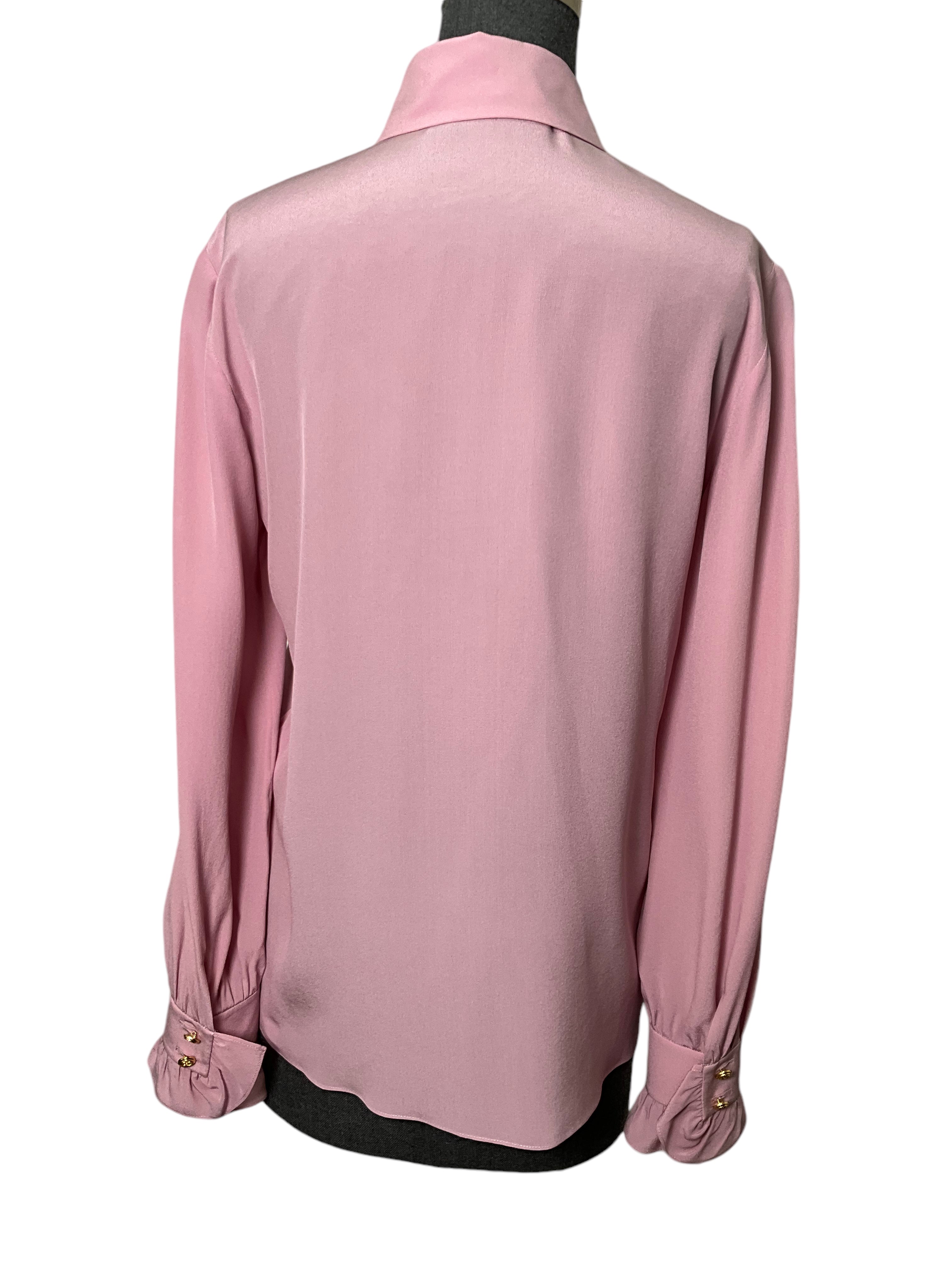 GUCCI Silk de Chine Ruffled Button Down Blouse - Women's Size S, Elegant & Chic for Office Wear & Special Occasions