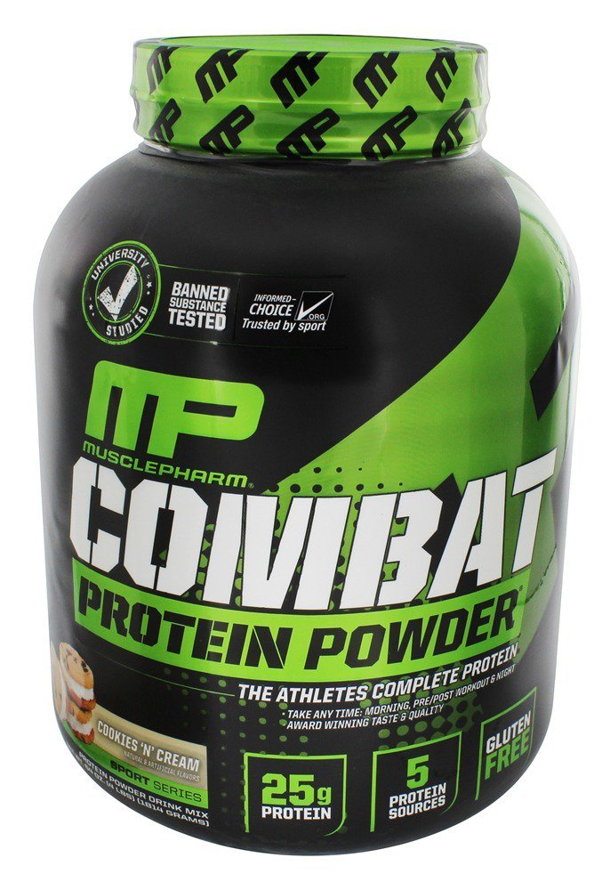 Muscle Pharm Combat Advanced Time Release Protein Powder - Cookies 'N Cream Flavor - 4 lbs for Post-Workout Recovery & Muscle Growth