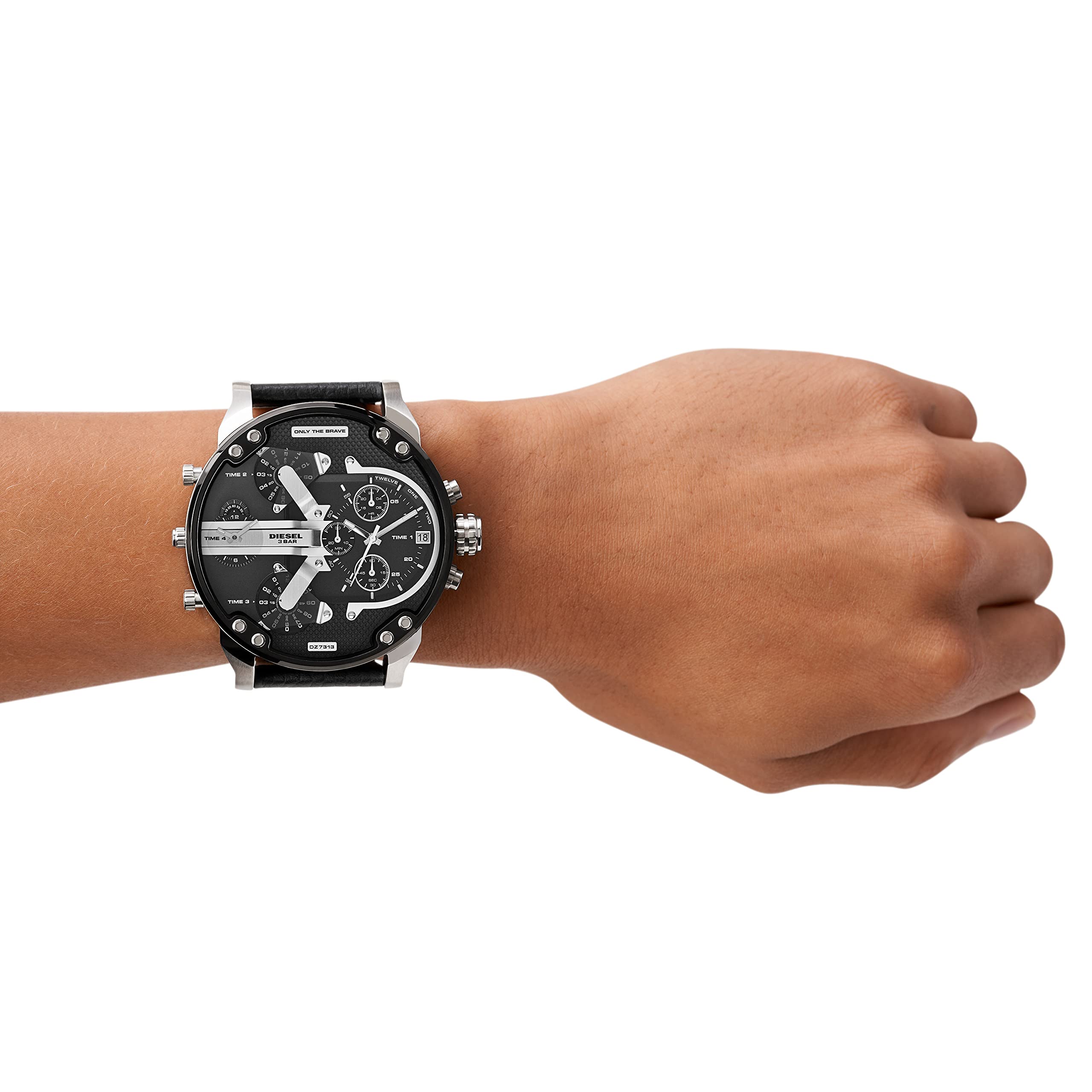 Diesel Mr. Daddy 2.0 Men's Chronograph Watch - Stainless Steel & Leather Strap, Black/Silver (DZ7313) | Perfect for Business, Casual Wear & Special Occasions