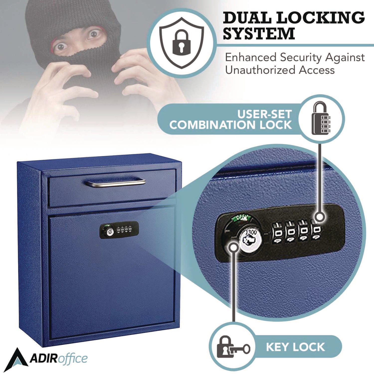 Secure Wall Mounted Locking Mailbox with Key & Combination Lock - Medium Drop Box for Home & Office (10.51