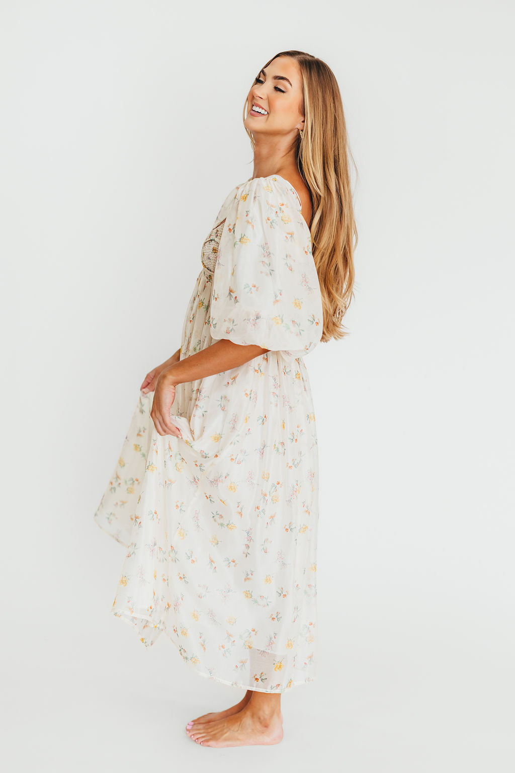 Harlow Maxi Dress - Tiny Yellow Floral Print, Bump Friendly Maternity Dress, Inclusive Sizing S-3XL | Perfect for Summer Weddings, Beach Vacations & Casual Outings