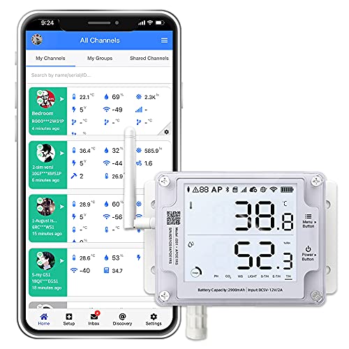 Ubibot GS1-A WiFi Thermometer Hygrometer - Wireless Temperature & Humidity Data Logger with Remote Monitoring for Greenhouse, Home, Office | Free App, Email Alerts, IFTTT & Alexa Compatible (2.4GHz WiFi) - Perfect for Indoor Plant Care, Wine Cellars & Server Rooms